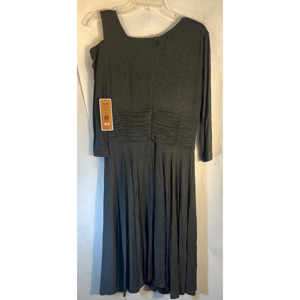 NUE by Shani GRAY A Line 3/4 Sleeve Dress Built-in Body Shaper Dress Sz 10 S293 - Picture 4 of 16